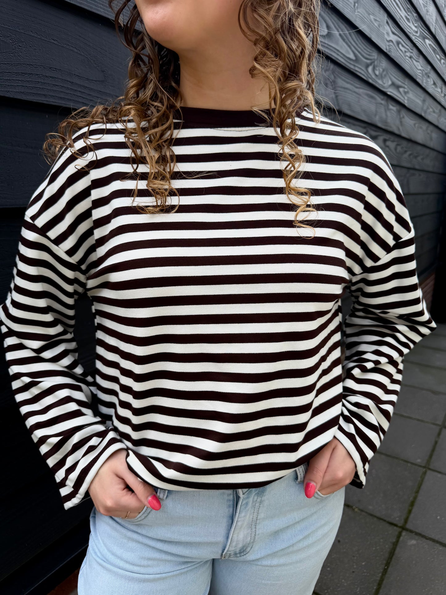 Jill Gestreepte Longsleeve Bruin Wit