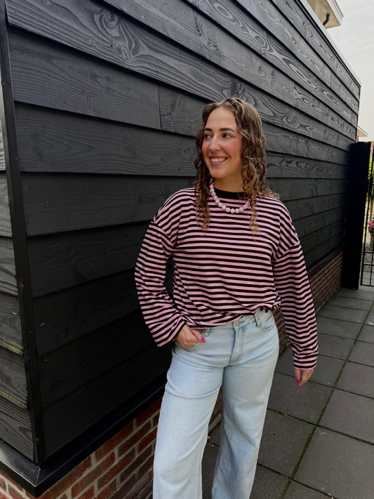 Jill Gestreept Longsleeve Roze Bruin