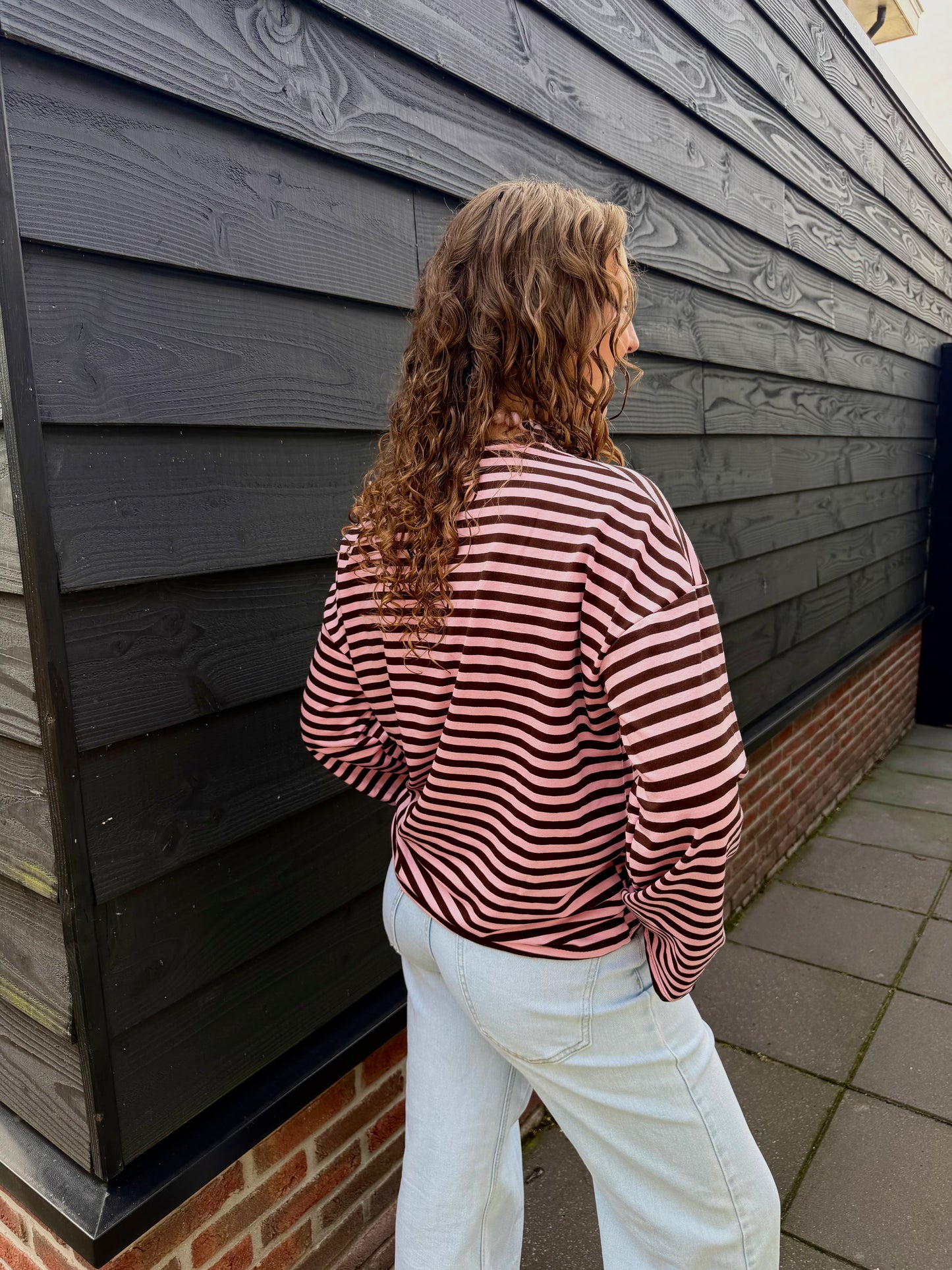 Jill Gestreept Longsleeve Roze Bruin