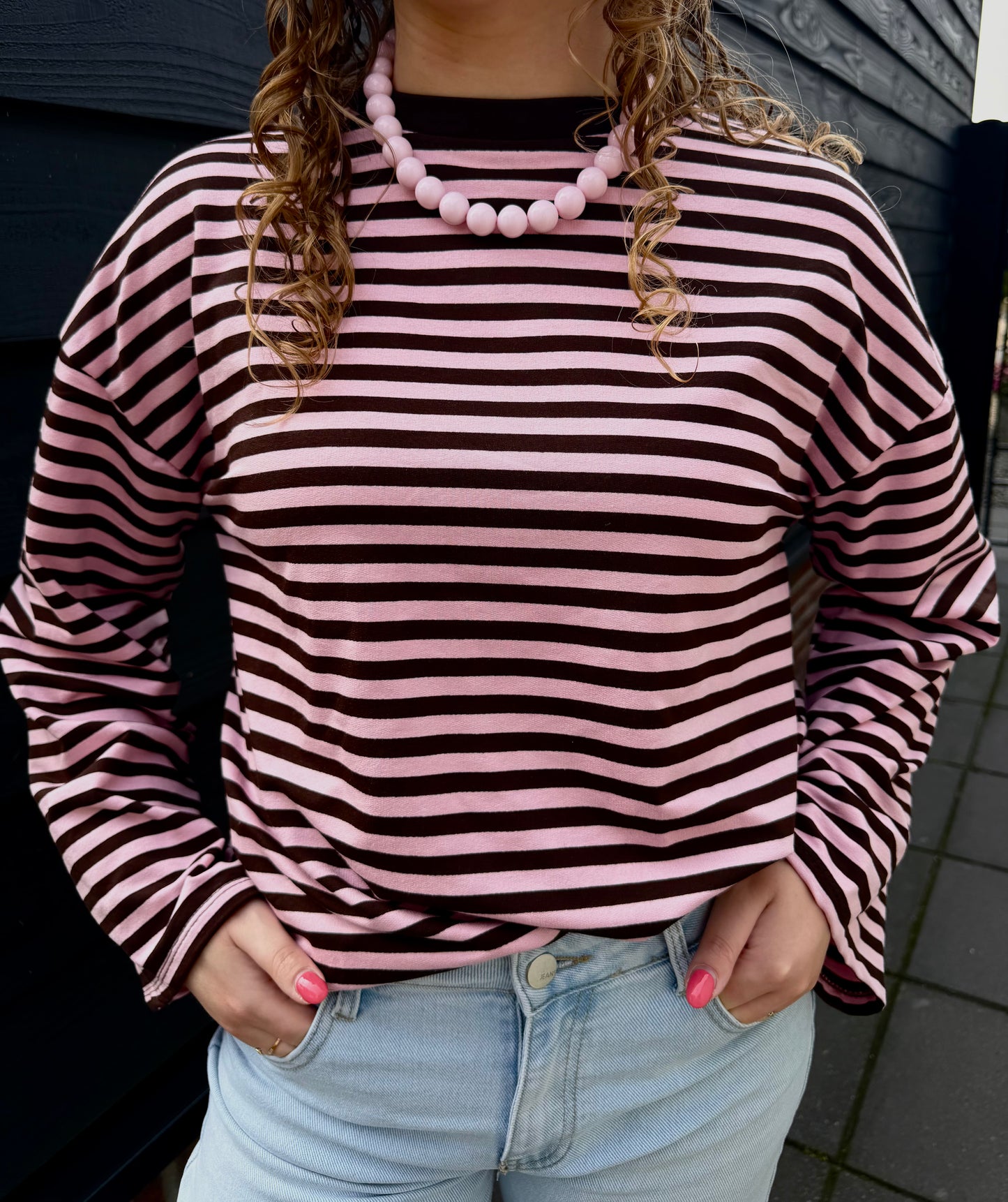 Jill Gestreept Longsleeve Roze Bruin